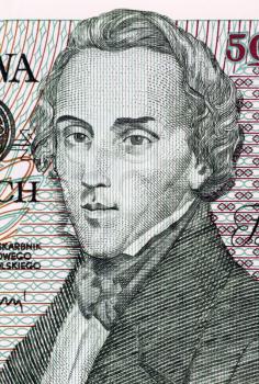 Frederic Chopin on 5000 Zlotych 1988 Banknote from Poland. Polish composer and virtuoso pianist.