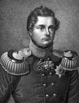 Frederick William IV of Prussia (1795-1861) on engraving from 1859. King of Prussia during 1840-1861. Engraved by unknown artist and published in Meyers Konversations-Lexikon, Germany,1859.