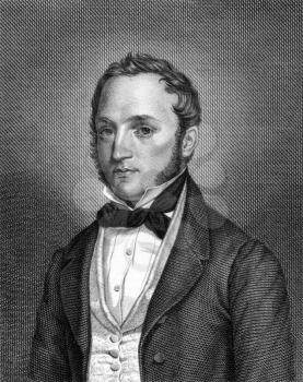 Friedrich Daniel Bassermann (1811-1855) on engraving from 1859. German liberal politician. Engraved by C.Barth and published in Meyers Konversations-Lexikon, Germany,1859.