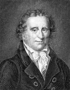 Friedrich Leopold zu Stolberg-Stolberg (1750-1819) on engraving from 1859. German poet. Engraved by unknown artist and published in Meyers Konversations-Lexikon, Germany,1859.