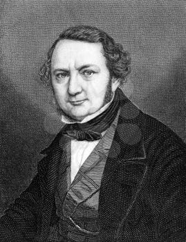 Georg Gottfried Gervinus (1805-1871) on engraving from 1859. German literary and political historian. Engraved by unknown artist and published in Meyers Konversations-Lexikon, Germany,1859.