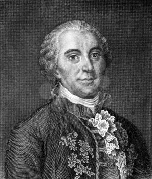 Georges-Louis Leclerc, Comte de Buffon (1707-1788) on engraving from 1859. French naturalist, mathematician, cosmologist and encyclopedic author. Engraved by unknown artist and published in Meyers Kon
