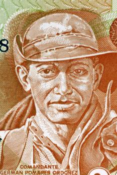 German Pomares Ordonez (1937-1979) on 20 Cordobas 1979 Banknote from Nicaragua. Nicaraguan revolutionary and National Hero.