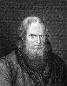 Hans Sachs (1494-1596) on engraving from 1859. German mastersinger, poet, playwright and shoemaker. Engraved by unknown artist and published in Meyers Konversations-Lexikon, Germany,1859.