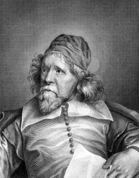 Inigo Jones (1573-1652) on engraving from 1859. British architect. Engraved by C.Barth and published in Meyers Konversations-Lexikon, Germany,1859.