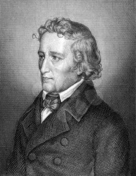 Jacob Grimm (1785-1863) on engraving from 1859. German philologist, jurist and mythologist. Engraved by unknown artist and published in Meyers Konversations-Lexikon, Germany,1859.
