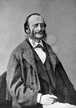 Jacques Offenbach (1819-1880) on antique print from 1899. German-born French composer, cellist and impresario of the romantic period. After Nadar and published in the 19th century in portraits, German