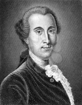Johann Georg Ritter von Zimmermann (1728-1795) on engraving from 1859. Swiss philosophical writer, naturalist and physician. Engraved by unknown artist and published in Meyers Konversations-Lexikon, G