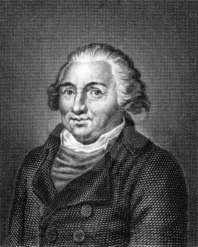 Johann Jacob Engel (1741-1802) on engraving from 1859. German writer and philosopher. Engraved by unknown artist and published in Meyers Konversations-Lexikon, Germany,1859.