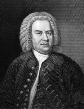 Johann Sebastian Bach (1685-1750) on engraving from 1857. German composer, organist, harpsichordist, violist and violinist. Engraved by C.Cook and published in Imperial Dictionary of Universal Biograp