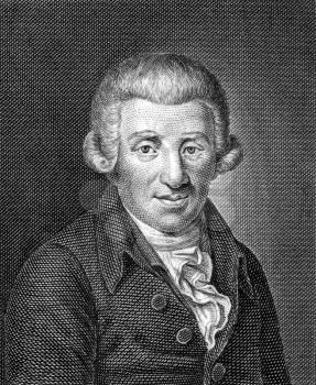 Johann Wilhelm Ludwig Gleim (1719-1803) on engraving from 1859. German poet. Engraved by unknown artist and published in Meyers Konversations-Lexikon, Germany,1859.