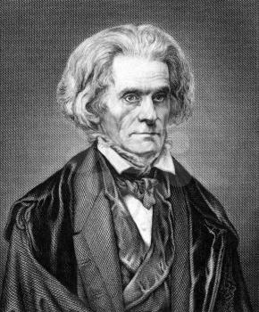 John Caldwell Calhoun (1782-1850) on engraving from 1859. United States politician and political theorist. Engraved by Nordheim and published in Meyers Konversations-Lexikon, Germany,1859.