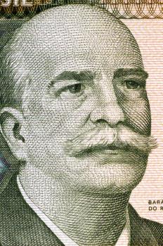 Jose Paranhos, Baron of Rio Branco (1845-1912) on 1000 Cruzeiros 1981 Banknote from Brazil. Brazilian diplomat, geographer, historian, monarchist, politician and professor. The father of Brazilian dip