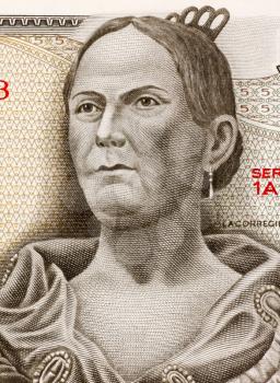 Josefa Ortiz de Dominguez (1773-1829) on 5 Pesos 1971 Banknote from Mexico. Insurgent and supporter of the Mexican war of independence against Spain.
