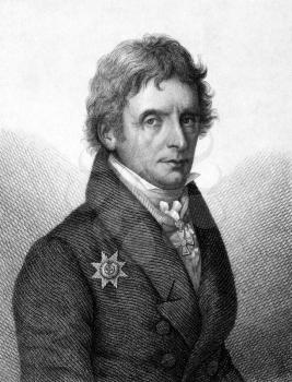 Karl Ferdinand Friedrich von Nagler (1770-1846) on engraving from 1859. Prussian general-postmaster. Engraved by Nordheim and published in Meyers Konversations-Lexikon, Germany,1859.