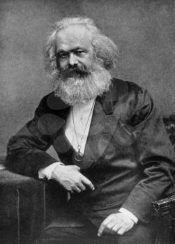 Karl Marx (1818-1883) on antique print from 1899.  German philosopher, economist, sociologist, historian, journalist and revolutionary socialist. After Pinkau & Gehler and published in the 19th centur