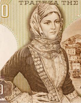Laskarina Bouboulina (1771-1825) on 1000 Drachmai 1970 Banknote from Greece. Greek naval commander, heroine of the Greek War of Independence in 1821.