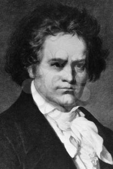 Ludwig van Beethoven (1770-1827) on engraving from 1908. German composer and pianist, one of the most famous and influential of all times. Engraved by unknown artist and published in The world's best