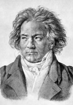 Ludwig van Beethoven (1770-1827) on antique print from 1898. German composer and pianist, one of the most famous and influential of all times. After Klober and published in the 19th century in portrai