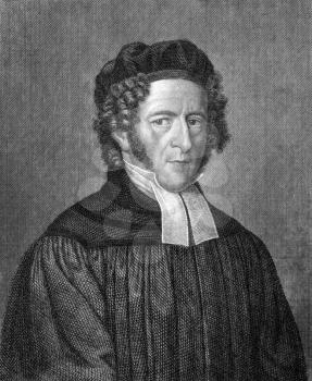 Moritz Ferdinand Schmaltz (1785-1860) on engraving from 1859. German Lutheran theologian. Engraved by E. Fleischmann and published in Meyers Konversations-Lexikon, Germany,1859.