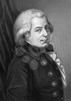 Wolfgang Amadeus Mozart (1756-1791) on engraving from 1857. One of the most significant and influential composers of classical music. Engraved by C.Cook and published in Imperial Dictionary of Univers
