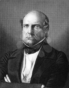 Odilon Barrot (1791-1873) on engraving from 1859. French politician. Engraved by unknown artist and published in Meyers Konversations-Lexikon, Germany,1859.