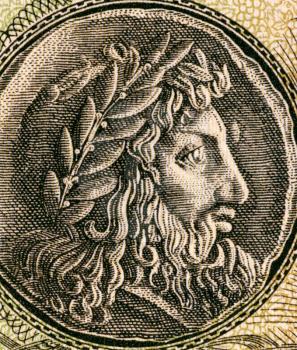 Philip II of Macedon (382–336 BC) on 1000 Drachmai 1950 Banknote from Greece. King of Macedon, a state in northern ancient Greece and father of Alexander the Great.