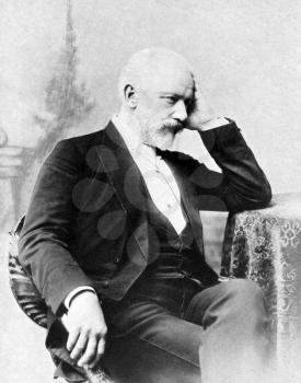 Pyotr Ilyich Tchaikovsky (1840-1893) on antique print from 1899. Russian composer. After unknown artist and published in the 19th century in portraits, Germany, 1899.