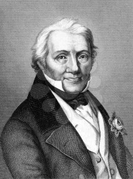 Salomon Heine (1767-1844) on engraving from 1859.  Merchant and banker in Hamburg. Engraved by T.Kuhner and published in Meyers Konversations-Lexikon, Germany,1859.
