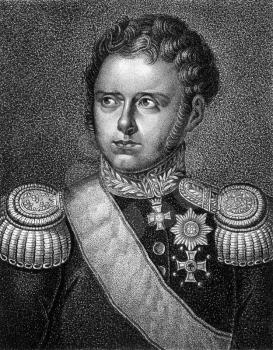 William I of Wurttemberg (1781-1864) on engraving from 1859. Second King of Wurttemberg during 1816-1864. Engraved by unknown artist and published in Meyers Konversations-Lexikon, Germany,1859.