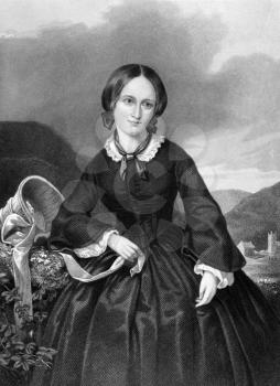 Charlotte Bronte (1816-1855) on engraving from 1885. English novelist and poet. Engraved by W.G. Jackman and published in Queenly Women Crowned and Uncrowned'',USA,1885.