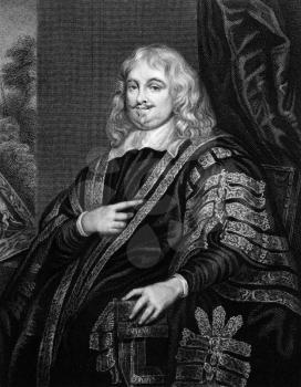 Edward Hyde, 1st Earl of Clarendon (1609-1674) on engraving from 1829. English statesman, historian, and maternal grandfather of two English monarchs, Queen Mary II and Queen Anne.Engraved by J.Cochra
