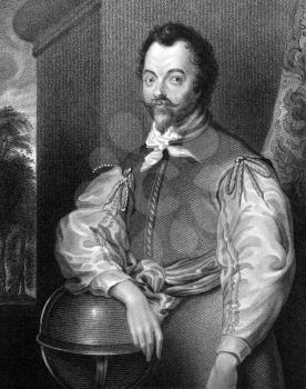 Francis Drake (1540-1596) on engraving from 1829.  English sea captain, privateer, navigator, slaver and politician. Engraved by S.Freeman and published in ''Portraits of Illustrious Personages of Gre