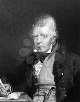 Walter Scott (1771-1832) on engraving from 1834. Scottish historical novelist, playwright and poet. Engraved by H.T.Ryall and published in ''Portraits of Illustrious Personages of Great Britain'',UK,1
