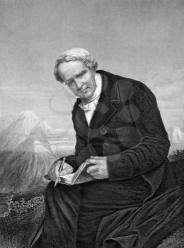 Alexander von Humboldt (1769-1859) on engraving from 1873. Prussian geographer, naturalist and explorer. Engraved by unknown artist and published in ''Portrait Gallery of Eminent Men and Women with Bi