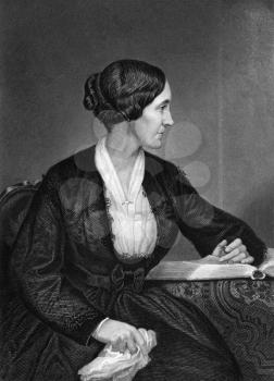 Alice Cary (1820-1871) on engraving from 1873.  American poet. Engraved by unknown artist and published in ''Portrait Gallery of Eminent Men and Women with Biographies'',USA,1873.