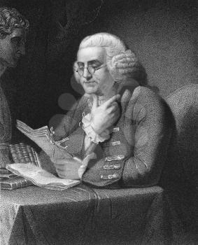 Benjamin Franklin (1706-1790) on engraving from 1835. One of the Founding Fathers of the United States. Engraved by T.B.Welch and published in ''National Portrait Gallery of Distinguished Americans Vo