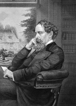 Charles Dickens (1812-1870) on engraving from 1873.  English writer and social critic. Engraved by unknown artist and published in ''Portrait Gallery of Eminent Men and Women with Biographies'',USA,18
