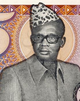 Mobutu Sese Seko (1930-1997) on 5 Zaires 1985 Banknote from Zaire. President of the Democratic Republic of the Congo during 1965-1997.