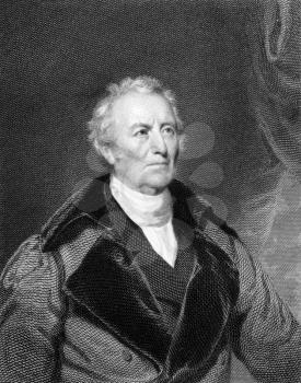 John Trumbull (1756-1843) on engraving from 1834.  American painter during the period of the American Revolutionary War. Engraved by A.B Durand and published in ''National Portrait Gallery of Distingu