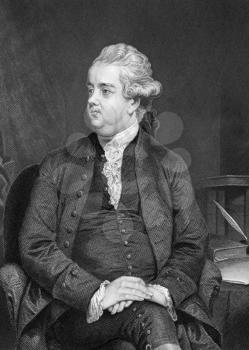 Edward Gibbon (1737-1794) on engraving from 1873. English historian and Member of Parliament. Engraved by A.Chappel and published in ''Portrait Gallery of Eminent Men and Women with Biographies'',USA,