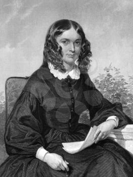 Elizabeth Barrett Browning (1806-1861) on engraving from 1873. One of the most prominent English poets of the Victorian era. Engraved by unknown artist and published in ''Portrait Gallery of Eminent M