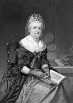 Martha Washington (1731-1802) on engraving from 1873. Wife of George Washington,president of the USA. Engraved by unknown artist and published in ''Portrait Gallery of Eminent Men and Women with Biogr