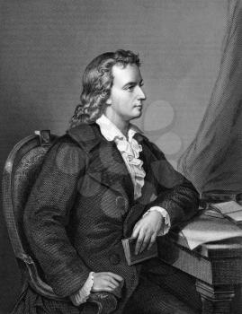 Friedrich Schiller (1759-1805) on engraving from 1873. German poet, philosopher, playwright. and historian. Engraved by unknown artist and published in ''Portrait Gallery of Eminent Men and Women with