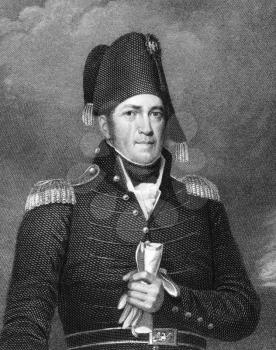 Jacob Brown (1775-1828) on engraving from 1835. American army officer in the War of 1812. Engraved by A.B.Durrand and published in''National Portrait Gallery of Distinguished Americans Volume II'',USA