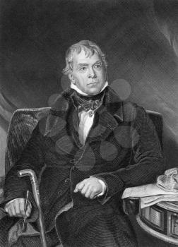 Walter Scott (1771-1832) on engraving from 1873. Scottish historical novelist, playwright and poet. Engraved by unknown artist and published in ''Portrait Gallery of Eminent Men and Women with Biograp