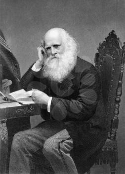 William Cullen Bryant (1794-1878) on engraving from 1873. American romantic poet, journalist and long-time editor of the New York Evening Post. Engraved by unknown artist and published in ''Portrait G