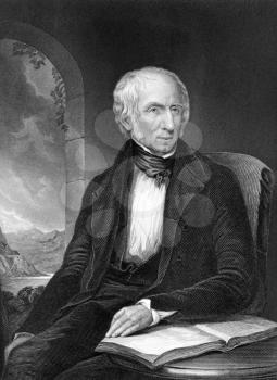 William Wordsworth (1770-1850) on engraving from 1873. Important English Romantic poet. Engraved by unknown artist and published in ''Portrait Gallery of Eminent Men and Women with Biographies'',USA,1