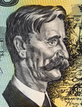 Henry Lawson (1867-1922) on 10 Dollars 1966 banknote from Australia. Australian writer and poet.