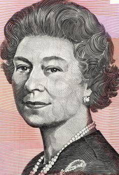 Queen Elizabeth II  (born 1926) on 5 Dollars 1992 banknote from Australia. Queen of the United Kingdom.